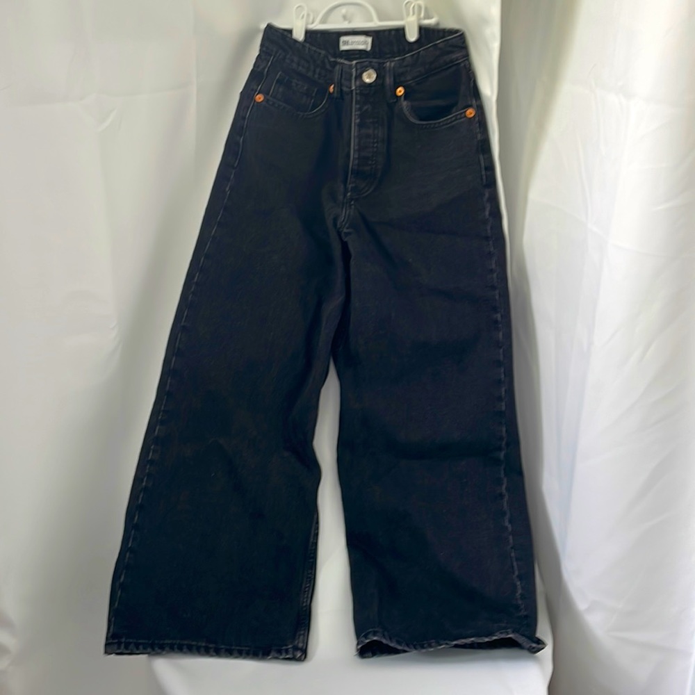 Zara wide Leg button Fly Black Jeans